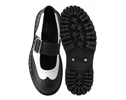T.U.K. Shoes Black/White TUKskin™ Double Decker Mary Jane Shoes for Women, Round Toe Ankle Strap Platform Chunky Heel Gothic Vintage Oxford Dress3