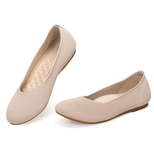 Image of Frank Mully Women's Ballet Flats Round Toe Walking Flats Slip On Work Shoes Knitted Flats Shoes for Woman Soft Lightweight