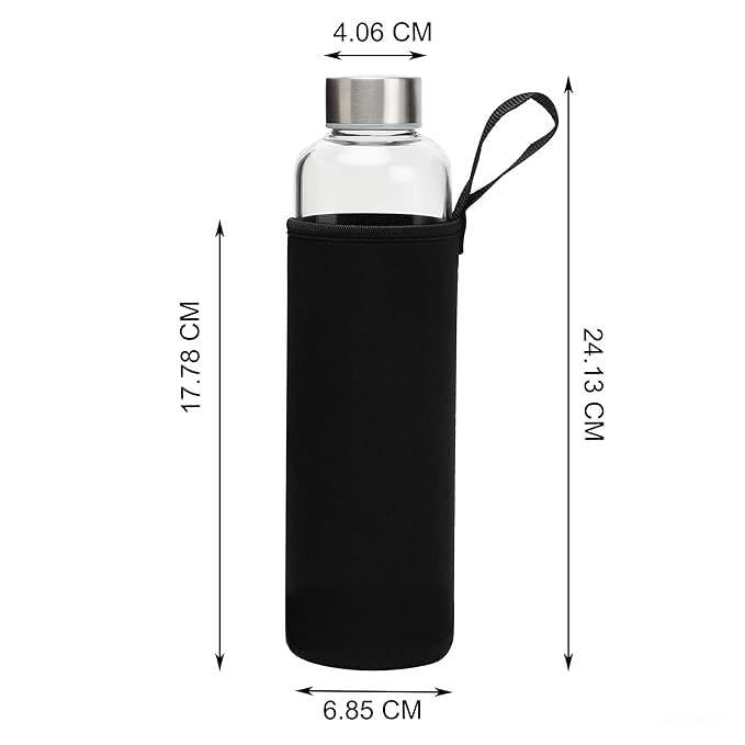 Image of SIMPARTE Borosilicate GlassWater Bottles 500ml with Sleeve - Set of 2 | Leak-Proof, Easy to Clean, Freezer Safe | Stainless Cap | Ideal for Office, Travel, School Use
