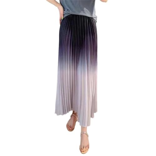 Women's Weekend Maxi Skirt Beach Contrast Elastic High Waist Gradient Thin Pleated Long Skirts