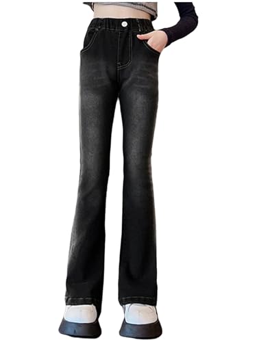 Girls Skinny Flared Jeans Washed Denim Pants Elastic Waistband Bell-Bottoms Jean for Kids 5-16 Years
