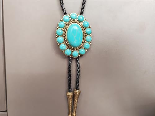 Image of Turquoise Agate Granite BOLO Tie for Men Women Leather Wedding Necklace Western Cowboy Necktie
