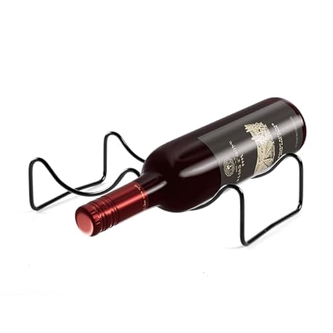TONLEA Countertop Wine Rack, 2 Bottles Wine Storage, Metal Wine Holder, Cup and Water Bottle Organizer for Cabinet, Pantry, Black