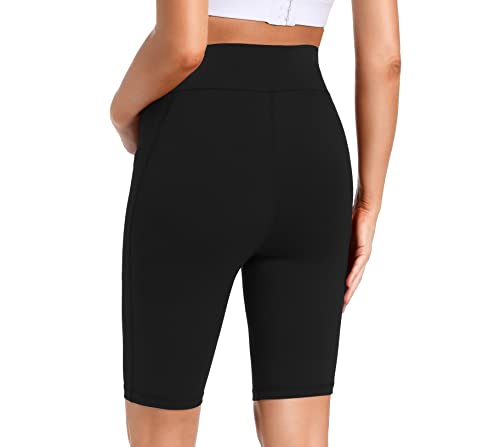 Foucome Women's Maternity Shorts Low Rise Stretch Running Workout Biker Shorts With Pockets 9" Black, S #TOP1