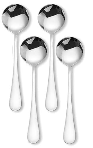 Stainless Steel Bouillon Soup Spoons, Large Round Heavy-Weight Deep Bowl Spoon Set, Dinner Metal Spoons for Soup Grain Dessert Milk (4)-image-49