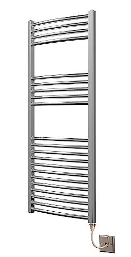 Greened House Chrome Curved Electric Heated Towel Rail 500mm Wide (500mm W x 1200mm H)