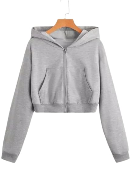 Image of Fashionable Women's Cropped Zipper Hoddie for Winter