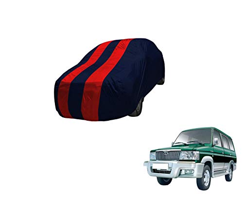 Image of Auto Hub Car Cover Compatible with Qualis with Mirror Pocket,Triple Stitched, Weather Proof, Qualis Car Cover- Navy-Red