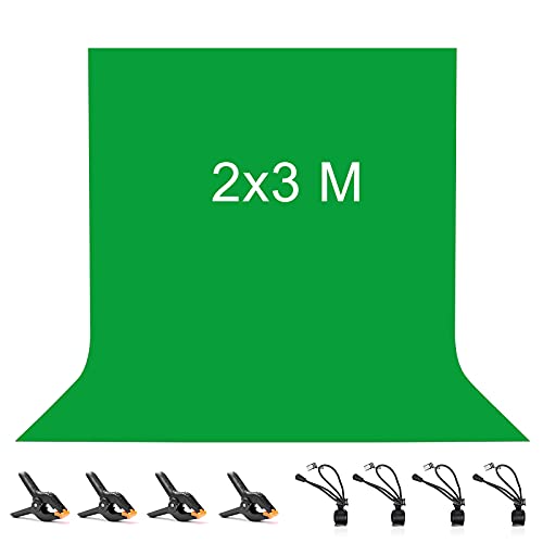 Vevelux 1,9 x 2,9 m Hintergrund, 100 % Polyester, Chromakey mit 4 Federklemmen & 4 Hintergrund-Clips für Fotografie Foto Video Studio Cover