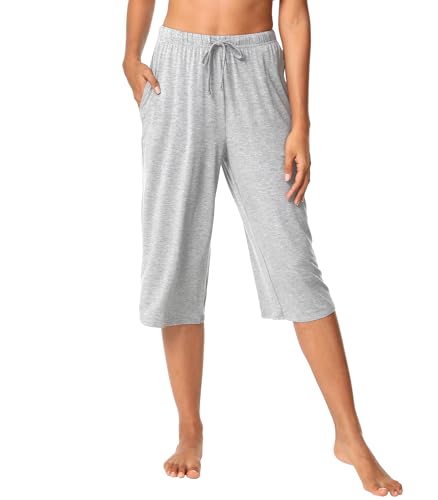 Image of WiWi Bamboo Viscose womens capri pants Wide Leg Pajama Super Soft Lounge knit Sleep shorts Cooling Pj Bottoms S-XXL