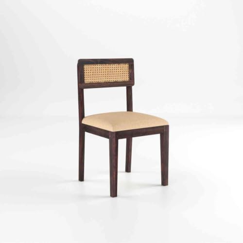 Image of WOODLAB Solid Sheesham Wood 6 Seater Dining Table Set | Wooden Six Seater Dining Table with Cushioned Cane Back Chairs Furniture for Living Room, Home, Hotel & Restaurants (Walnut Finish)