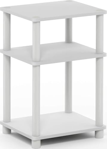 Furinno Beistelltisch mit 3 Ablageebenen – Moderner Nachttisch & Wohnzimmertisch, Stabiler Tisch aus Holz in Weiß, 29.21 x 34.04 x 57.91 cm