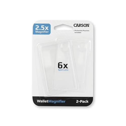 Carson Wallet Twin Pack Mag kreditkartengroße 2,5x Lupe mit 6x Spotlinse im Zweierpack (WM-01)