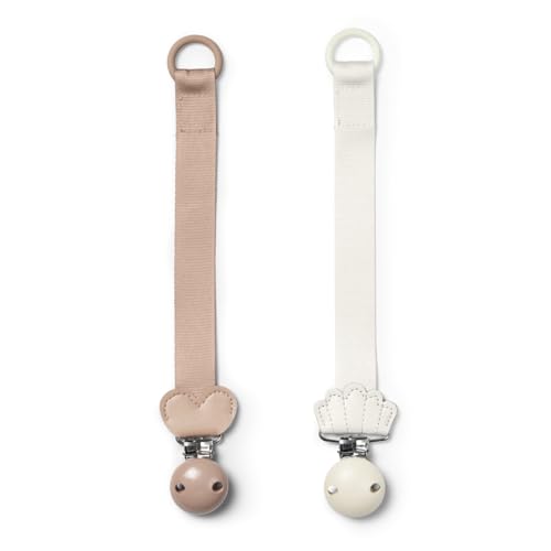 Elodie Details Cadena para chupete (2 unidades, hecha de tela y clip de madera, anillo de silicona universal, se adapta a todos los chupetes), diseño escandinavo, rosa ruborizado/blanco vainilla
