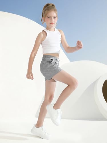 Poroka 5 Pack Girls Athletic Shorts Active Performance Shorts Kids Summer Sports Running Yoga Short with Drawstring4
