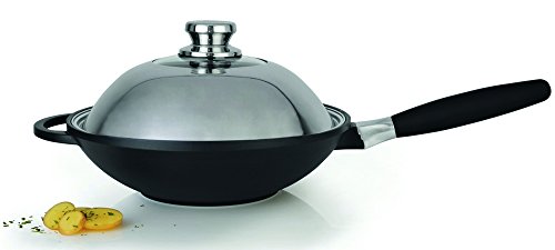 Eurocast by BergHOFF 11" Stir Fry Wok with Lid | Nonstick Cooking Surface | Durable, Lightweight Cast Construction | Detachable Handle for Oven Use