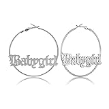 Fashion Retro Baby Word Hoop Earrings Hip-Hop Golden Big Hollow Round Circle Letter Earrings Exaggerated Personality Geometric Punk Party Jewelry for Women (H silver)