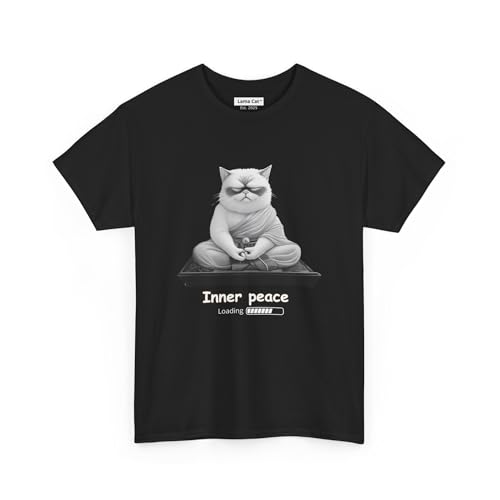 Lama Cat Inner Peace Loading T-Shirt Design | Grumpy Cat | Yoga Shirt | Men and Women | Sarcastic Mindfulness Gift | IPL-BW Black