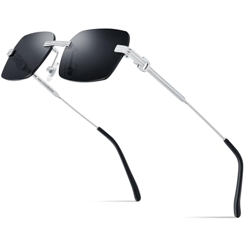 Image of HEPIDEM Rimless Rectangle Zircon Diamonds UV400 Square Sunglasses for Men with Nylon Lens