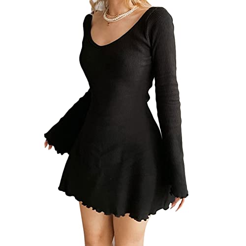 Soliloquy Women Gothic Dress Punk Witch Off Shoulder Striped Knit Dress Y2K Fairy Grunge Dress Halloween Dark Academia Clothes #TOP2