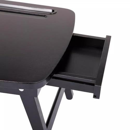 Image of VASIL MART A Versatile Laptop Table Or Lapdesk With A Spacious Working Area For Home That Is Made Of Solid Mango Wood And Is Adjustablefoldable, With Phone And Tablet Holder (Black, 60 Cm, 33 Cm)