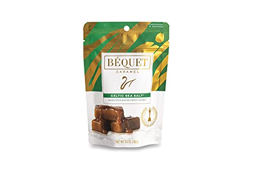 Béquet Celtic Sea Salt Caramels - Individually Wrapped Candy - 3.6oz Pouch | Resealable stand-up pouch. Made in Montana with real cream and butter, Kosher Star-D, gluten free, non-GMO - image 1