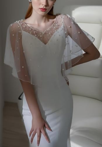 Women Pearls Wedding Capes Shawl Wrap Shrug Bridal Dress Jackets Flapper Bolero Cover Up3