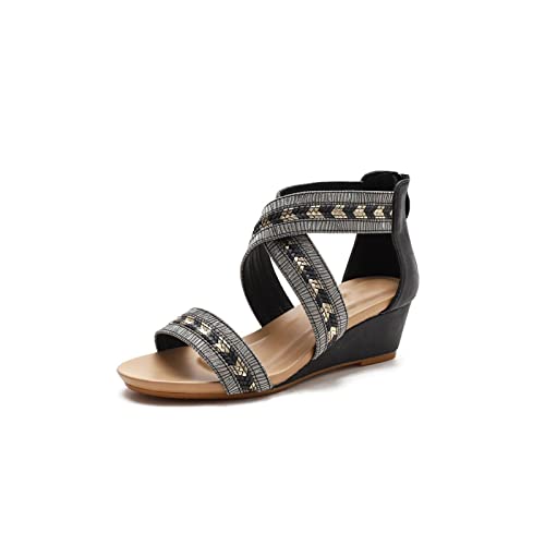 Sandales pour les femmes à talons de coin et plateforme confortables noir