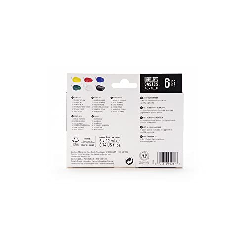 Liquitex Acrylic Basics Set of 6 x 22 ml Colours, Acrylic Paint Set - Image 2