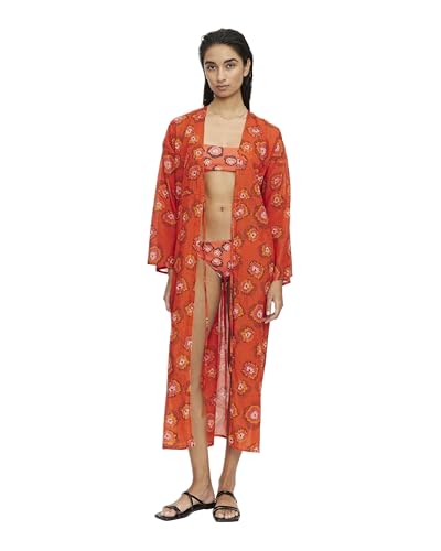 Kimono con estampado floral jacaranda rojo capa ligera de verano