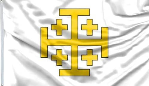 Fyon Kingdom of Jerusalem Flag 3x5 Ft - UV Fade Resistant Double Printed and Double Stitched 150D Polyester banner