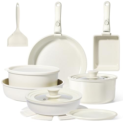 Image of GiPP Ceramic Pots and Pans Set Non Stick, Nonstick Detachable Handle Cookware Sets, Healthy Non Toxic PFAS PFOA & PTFE Free, Dishwasher &Oven Safe, Induction Kitchen Pot and Pan