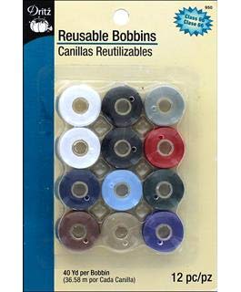 Dritz 950 Bobbins, Class 66, Plastic Pre-Filled, Basic Colors (12-Count) , White #TOP1
