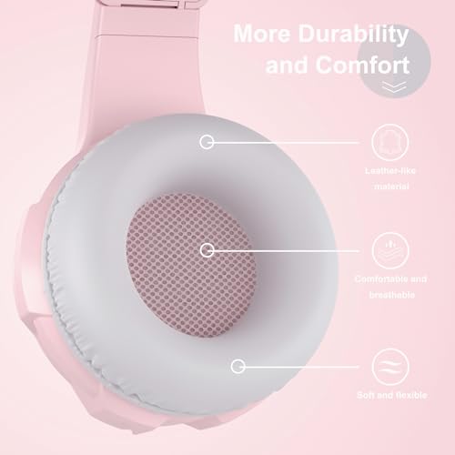 Image of Pink Cat Ear Headphones Over Ear for Gaming PC, 3.5mm Wired Gaming Headset with Noise Cancelling Mic, Soft Memory Earmuffs Stereo Headset for PS4, PS5, Xbox, Laptop, Mac, Tablet, Smartphone