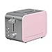 Toster na 4 kromki ze stali nierdzewnej z 2 bardzo szerokimi otworami na chleb z ustawieniami rozmrażania, podgrzewania i anulowania Wyjmowana tacka na okruchy, różowy