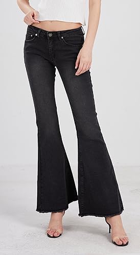 CHARTOU Women's Asymmetric Tassel Flared Slit Ripped Jeans Denim Pants3