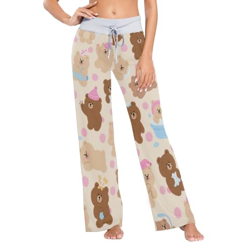 Bas de pyjama ours en peluche marron avec cordon ajustable femme