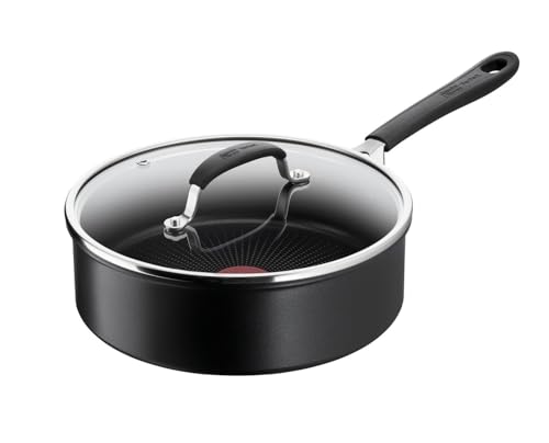 TEFAL Sartén honda y tapa de 24 cm de diámetro | Sartén Home Cook para todos los tipos de cocina, también inducción, sartén universal con borde alto, antiadherente, con tapa de cristal y señal térmica