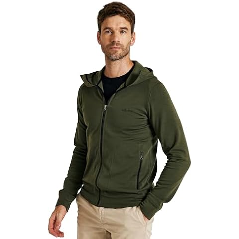 ZSOSBA Merino Wool Jacket Men's Zip Up Hoodie Coat Long Sleeve Hooded Sweatshirt for Hiking,Hunting,Cycling,Sports,Army Green,Large Cover