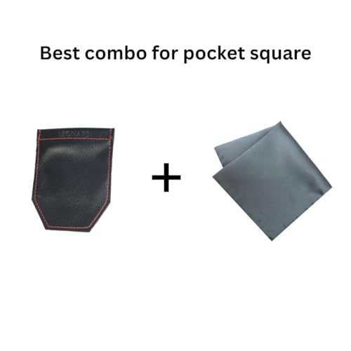 Image of LEONARDI Men's Solid Pocket Square & Pocket Square Holder For Men's Combo | Microfiber | 30cm x 30cm | Pack of 2