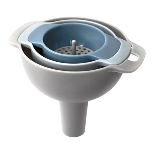 Funnel Set of 3 with Filter, Detachable Multi-Size Plastic Funnels with Handle for Transferring Liquid Oil Powder Dry Ingredients Filling Bottles Kitchen Garage Makeup Food Grade BPA-Free Reusable