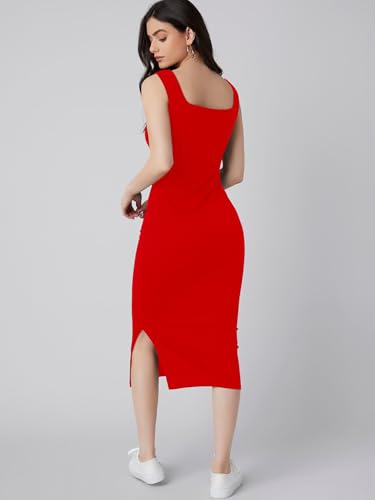 Image of Aahwan Royal Solid Bodycon Square Neck Midi Side Split Thigh Dress for Women's & Girl's