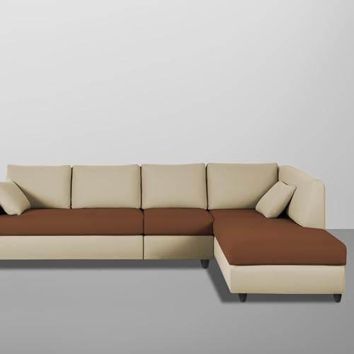 Image of Florian RHS 6 Seater L Shape Sofa Set for Living Room (Cream Brown Fabric) Premium Fabric Sofa