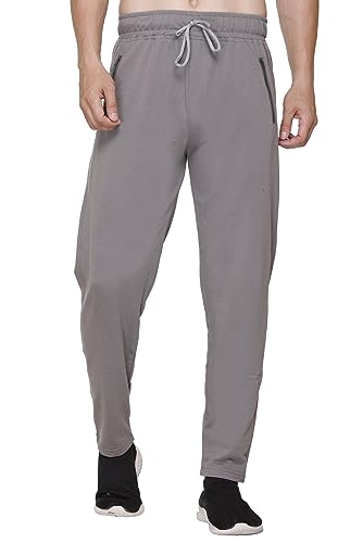 Image of Plus Size Cotton Loop Knit Lowers for Men, Zip Pocket, Night Pant, Joggers, Sports Trousers, Gym n Lounge Wear Track Pant for Boys Grey 4XL