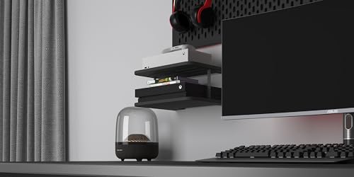 AREAJD Black Projector Wall Shelf/Floating Under TV Game Double Shelf Stand for Xbox, Router/Entertainment Center, Projector Holder Accessories