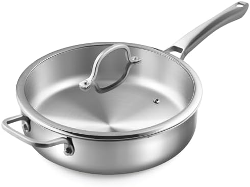 Thunder Group 3-Quart Stainless Steel Saute Pan - Professional Style, Flat Bottom, Deep Sides - View #3
