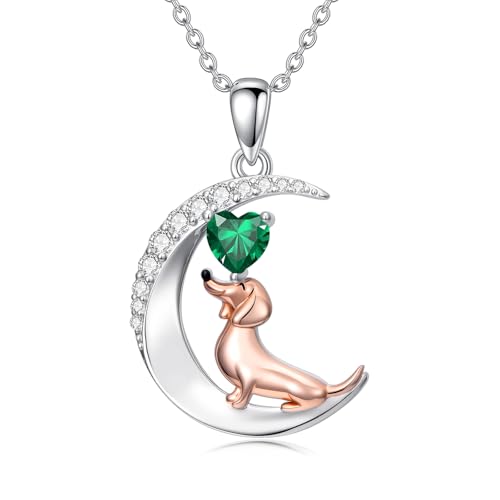 Image of PROESS Animal Birthstone Necklace 925 Sterling Silver Otter /Axolotl /Hippo /Elephant /Dachshund /Monkey /Red Panda Pendant Necklace Animal Birthstone Jewelry Gifts for Women