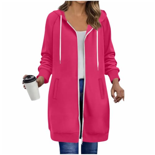 Long Hoodies for Women Zip Up Zipper Jacket Tunic Sweatshirts Fall Fashion Clothes Pinks XX-Large