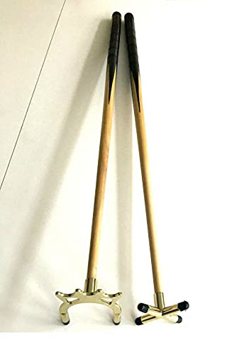 2 x 36 1 PIECE POOL or SNOOKER CUES With BRASS CROSS & BRIDGE RESTS For TABLES