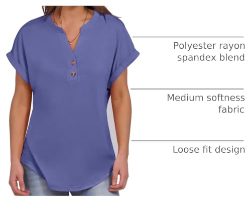 Image of ANRABESS Womens Short Sleeve Henley Tops V Neck Dressy Casual Blouses Summer Trendy Tee Shirts 2026 Vacation Fashion Clothes